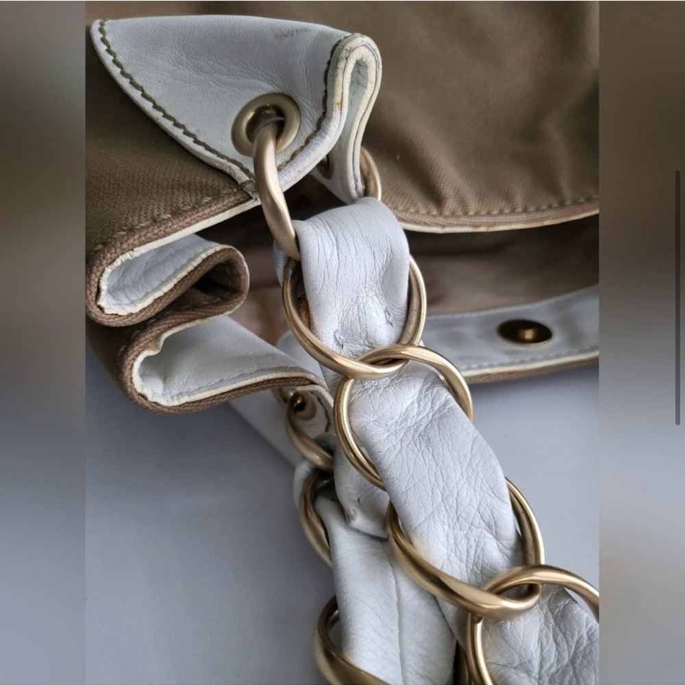 Chanel ( w/ COA) Tan & White Denim Leather Tote - Picture 9 of 13
